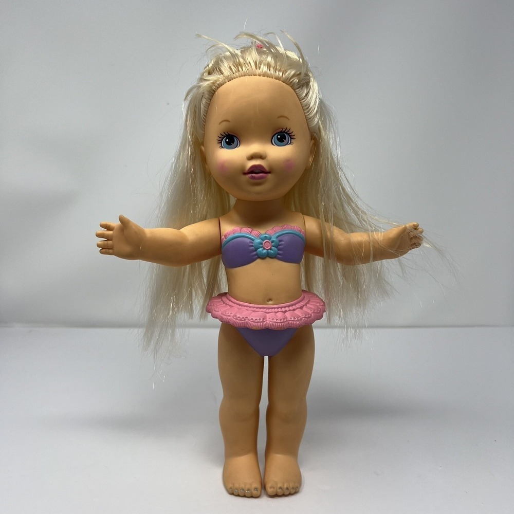 Vintage Hasbro Makeup Beauty Doll Blonde Hair Blue Eyes 12'' in Purple Swimsuit*